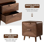 COSIEST Mid-Century Nightstand, Vintage Accent Furniture w 2 Storage Drawers, Modern End Table w Striped Pattern, Wood Small Accent Table for Bedroom, Living Room(Brown,2 Pieces)