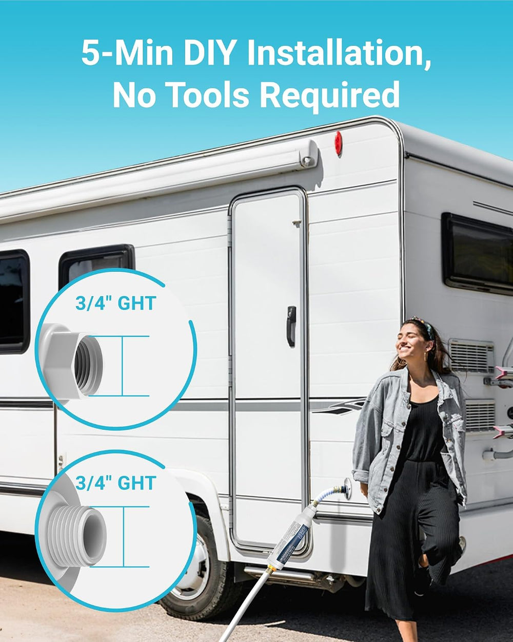 AQUA CREST RV Inline Water Filter, Garden Hose & Camper Water Filter