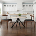 Farini Mid Century Modern Dining Chairs Set of 2, Solid Wood Frame Kitchen Chairs with PU Leather Upholstered Seat for Dining Room & Breakfast Nook，Walnut-Black