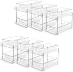 Vtopmart 6 Pack Bathroom Organizer, 2 Tier Clear Under Sink Organizers Vanity Countertop Storage Container,Cabinet Drawers Bins, Pull-Out Organization with Track for Pantry, Kitchen