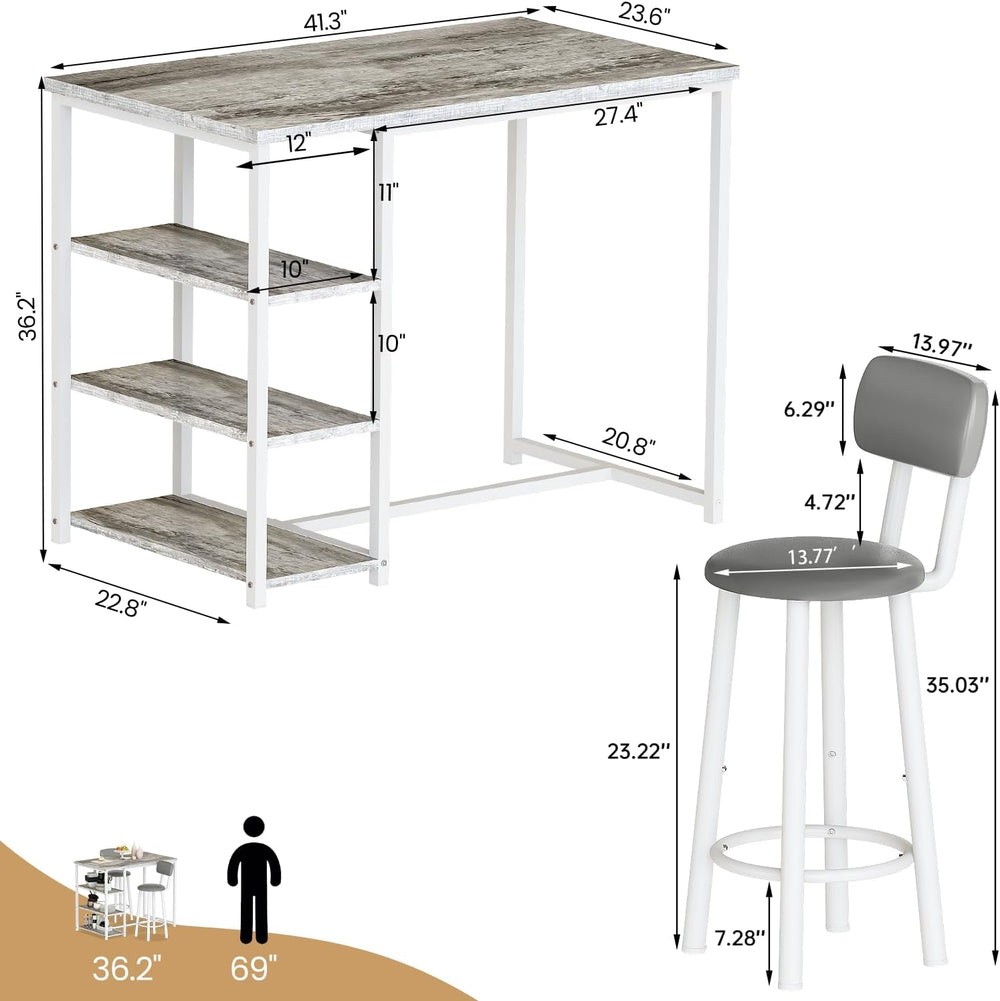 Recaceik Pub Dining Table Set for 2, Table and Bar Stools with 3 Storage Shel...