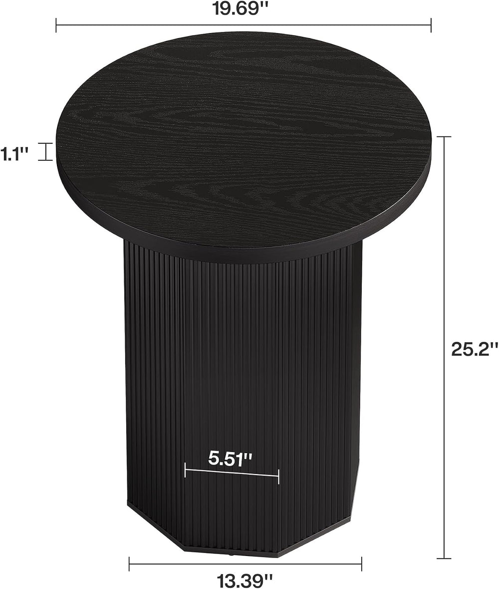 Tribesigns Round End Table, Farmhouse Pedestal Side Table, Fluted Wooden Nigh...