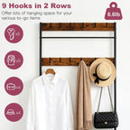 Hall Tree Coat Rack with Bench and Shoe Storage, 3-in-1 Entryway Organizer with Top Hook Rail, Wooden Seat and 2-Tier Shoe Rack, Freestanding Coat Rack for Hallway, Bedroom, and doorway