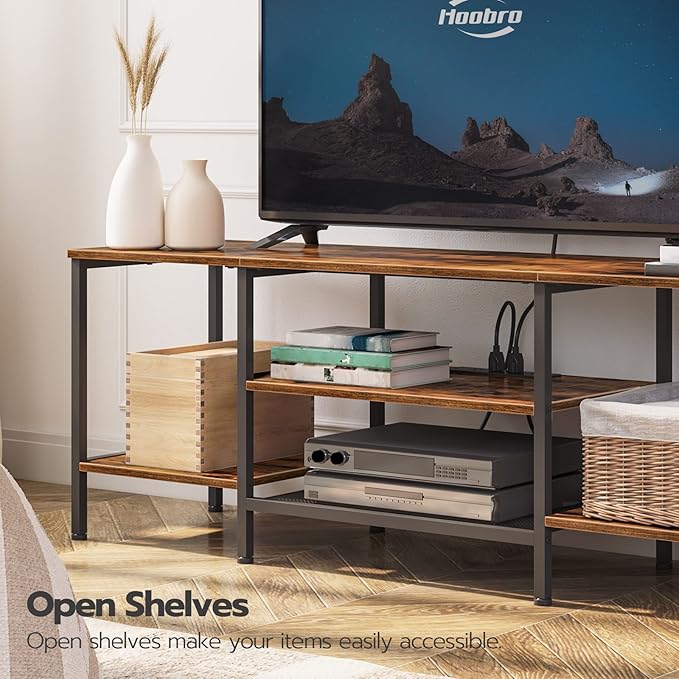 HOOBRO TV Stand with Power Outlets to 75 Inches, TV Console Table with Open S...