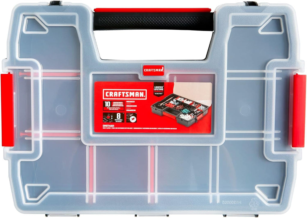 CRAFTSMAN Storage Organizer,Small Parts Organizer with 10-Compartments,Lid Includes Secure Latch (CMST60964M), (Pack of 6)
