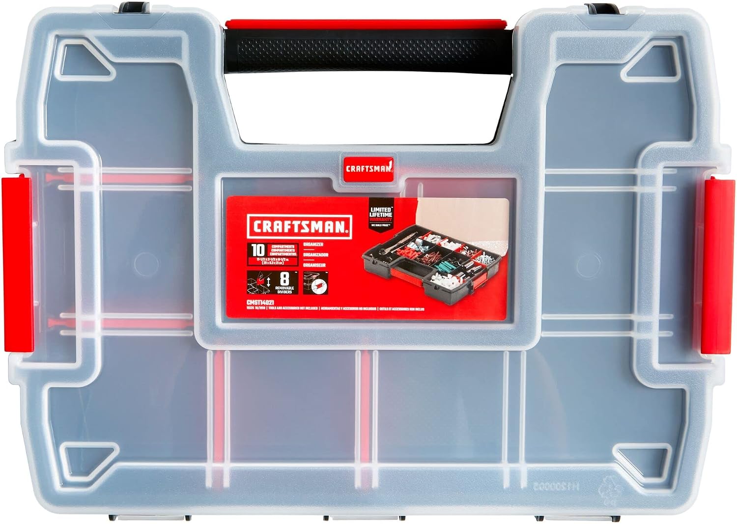 CRAFTSMAN Storage Organizer,Small Parts Organizer with 10-Compartments,Lid Includes Secure Latch (CMST60964M), (Pack of 6)