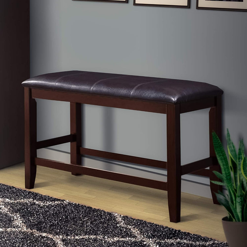 Wooden Counter Height Bench with Cushioned Leatherette Seat, Solid Wood Frame...