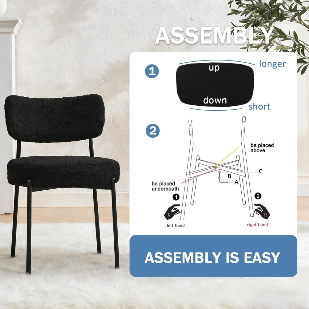 Black Boucle Dining Chairs Set of 6, Upholstered Dinner Chair with Metal Fram...