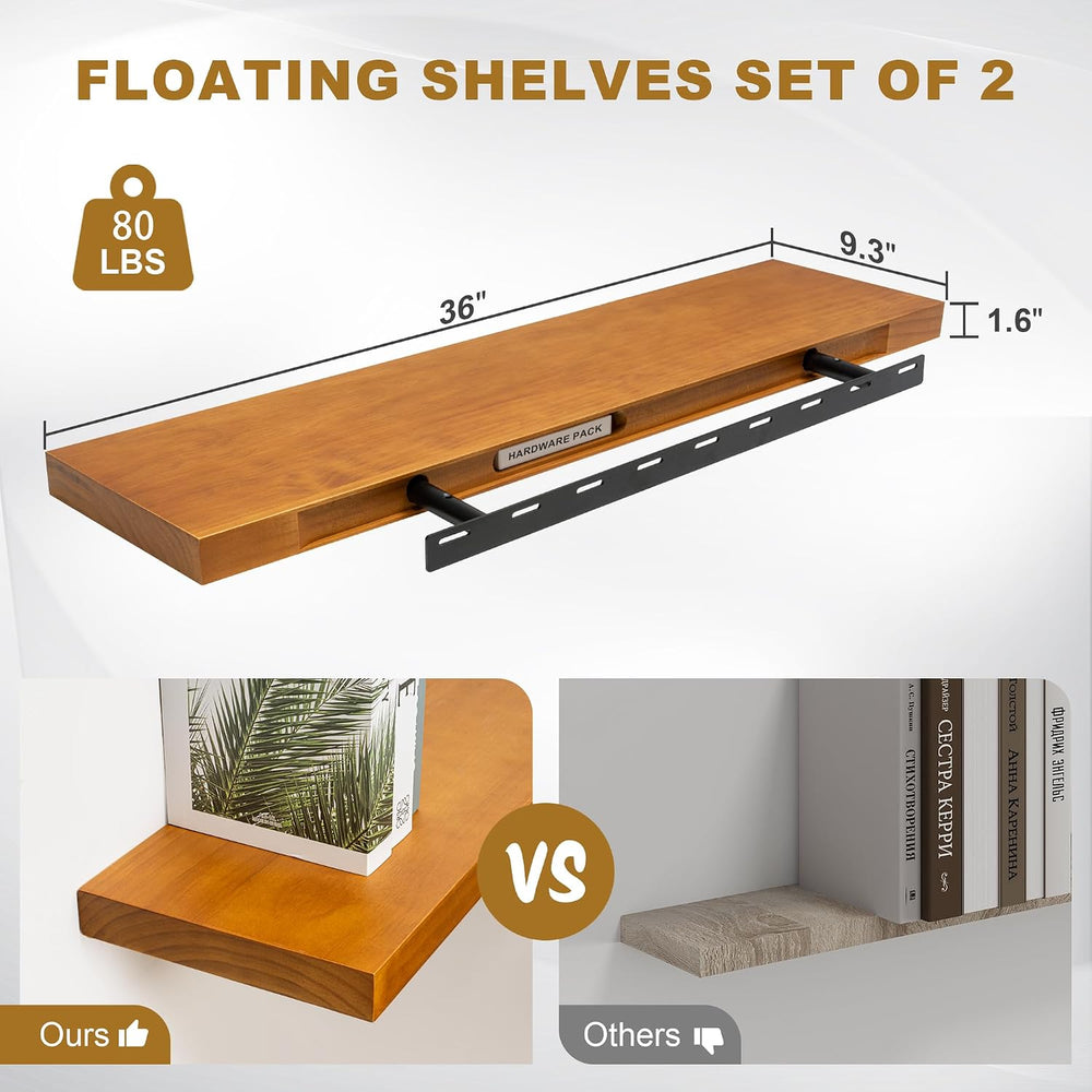 Fun Memories Floating Shelves, 9.3'' Deep Solid Pine Wood Wall Shelve...