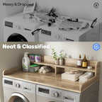 2-Tier Washer and Dryer Countertop with 2.75" H Guard,54" W x 27.5" D Laundry Countertop Cover with Non-Slip Pad,Large Space Laundry Topper for Folding Clothes Over Washer and Dryer-White Oak