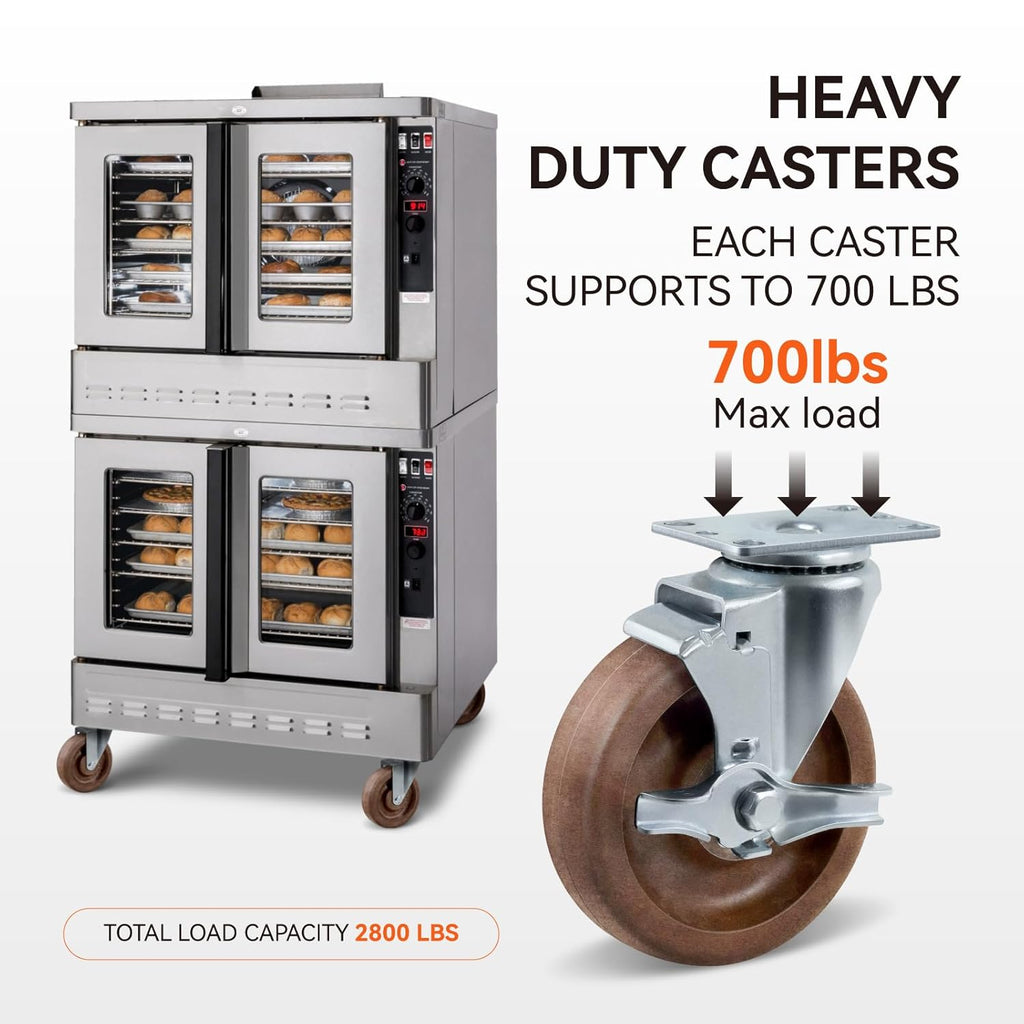 5" Hi-Temp Glass FiIled Nylon Casters, Heavy Duty Casters Set of 4, Industrial Caster Wheels for Commercial Kitchen, Bakery - 2800 lbs Capacity(2 Swivel & 2 Brake)