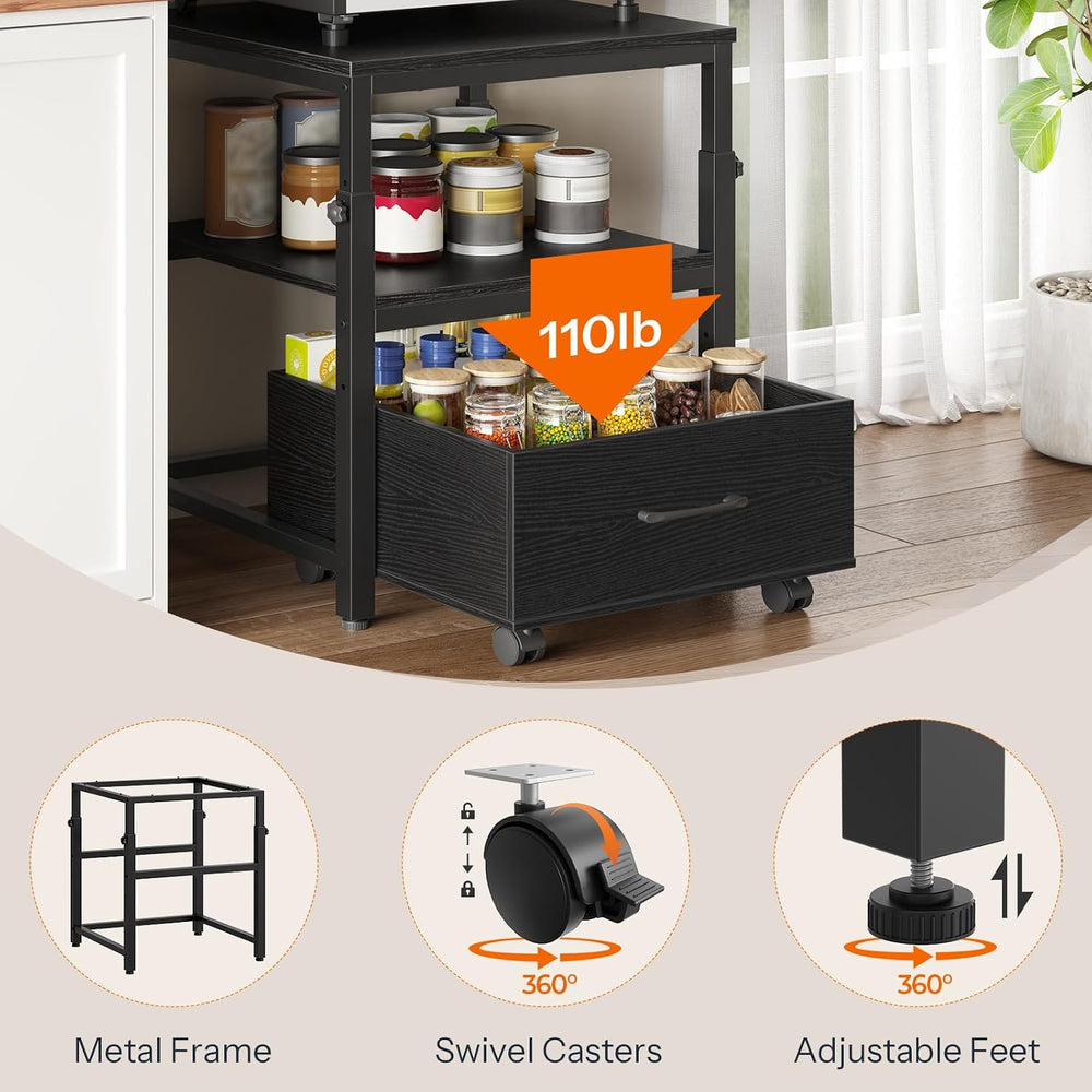 HOOBRO Mini Fridge Stand with Storage Basket, Height-Adjustable Mini Fridge C...