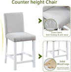 KEIKI 5-Piece Counter Height Dining Table Set with Square Table and 4 Upholstered Chair, for 4 Person, Modern Style Crystal Decoration Wooden Table Set, Easy Assembly, for Kitchen, Dining Room,White