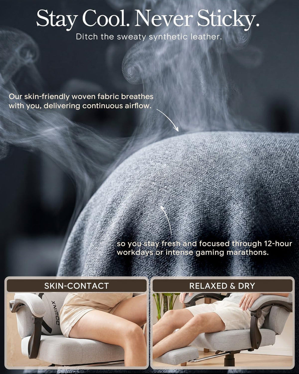Dowinx Big and Tall Gaming Chair with Footrest, Gray | Breathable woven fabri...