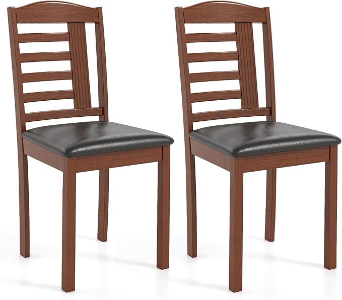 GOFLAME Wooden Dining Chairs Set of 2, Upholstered Kitchen Side Chairs with Faux Leather Padded Seat & Rubber Wood Frame, Mid-Century Dinette Chairs for Dining Room, Restaurant