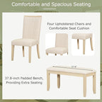 Ball & Cast 6 Piece Dining Table Set with 4 Upholstered Chairs & 1 Bench,Wooden Living Room Furniture for 6 W/ 78" Rectangle Kitchen Desk,for Restaurant,Home Bistro,Natural+Beige