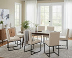 CIMOTA Modern Linen Dining Chair Set of 8, Mid Century Dining Room Chairs Fabric Upholstered Armless Side Chair with Black Sled Base for Dining Room, White Cream 8PCS