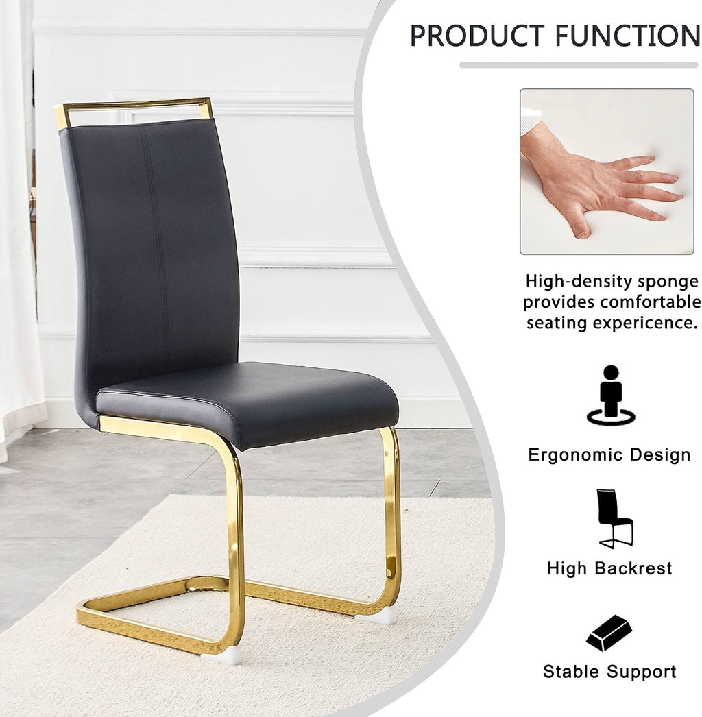 gopop Dining Chairs Set of 2, Faux Leather Dining Chairs with Plated Chrome Metal Frame, Modern Kitchen Chairs Set with Padded Seat High Back for Dining Room, Kitchen Room, Living Room.
