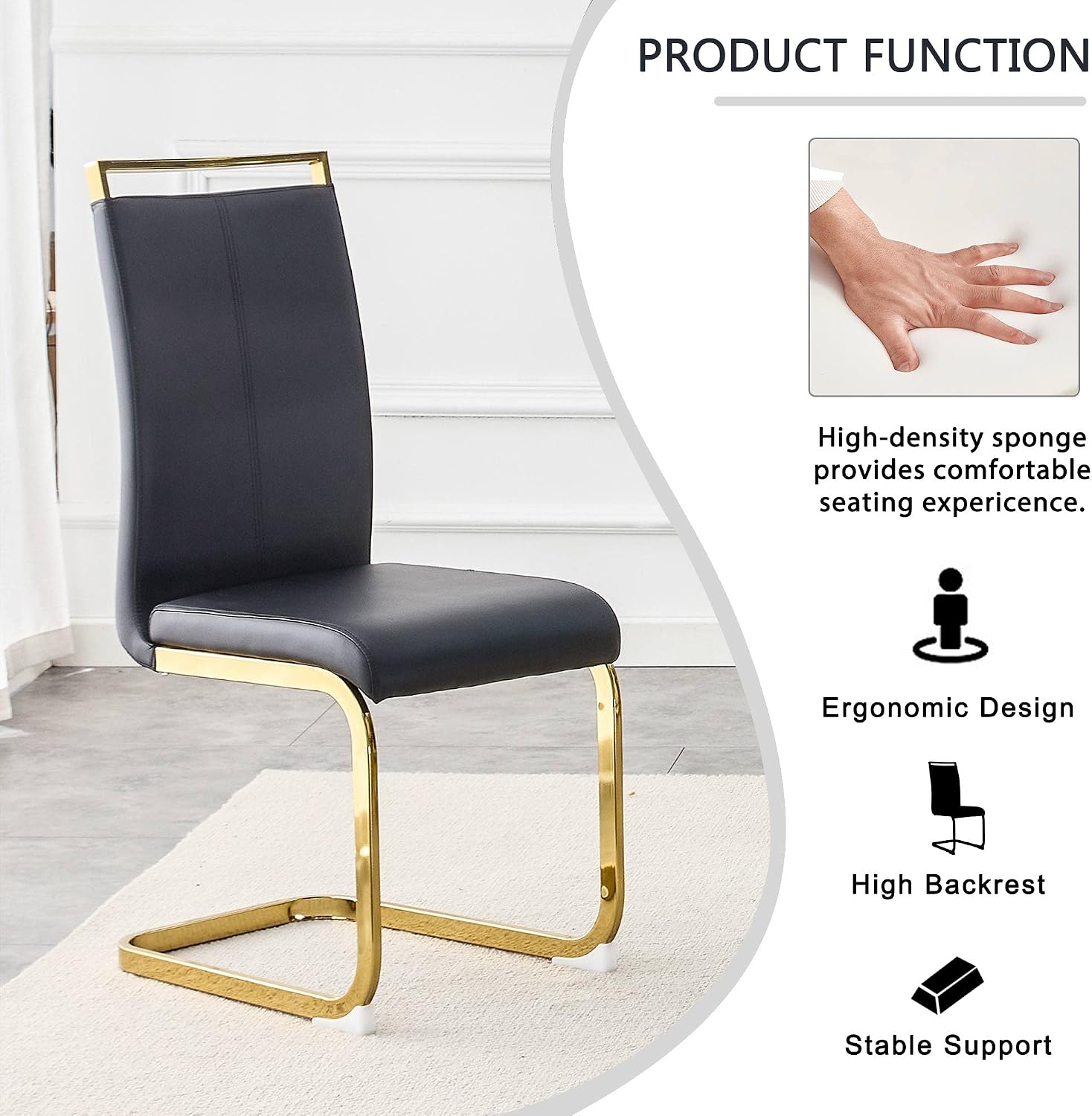 gopop Dining Chairs Set of 2, Faux Leather Dining Chairs with Plated Chrome Metal Frame, Modern Kitchen Chairs Set with Padded Seat High Back for Dining Room, Kitchen Room, Living Room.