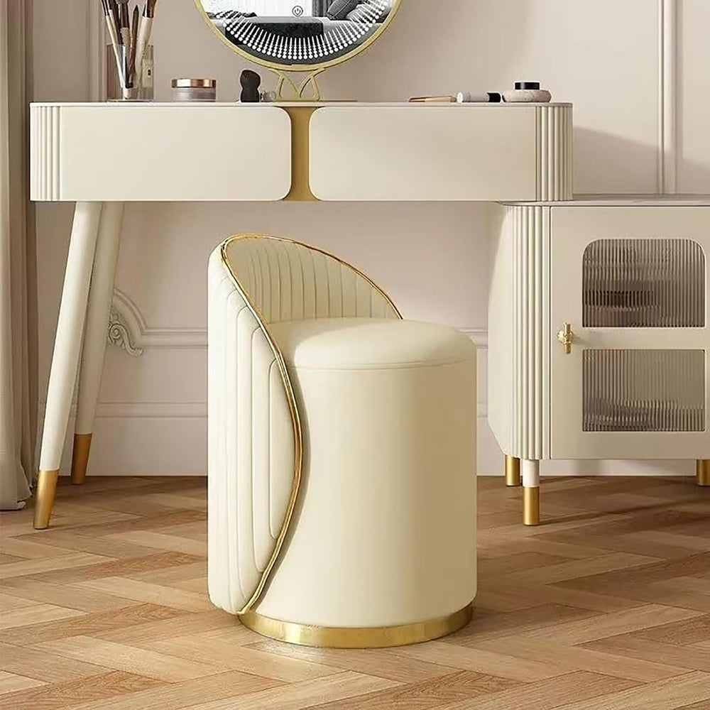 Modern Round Makeup Stool, 360 Swivel Vanity Chair, Beige Leather Seat, Solid...