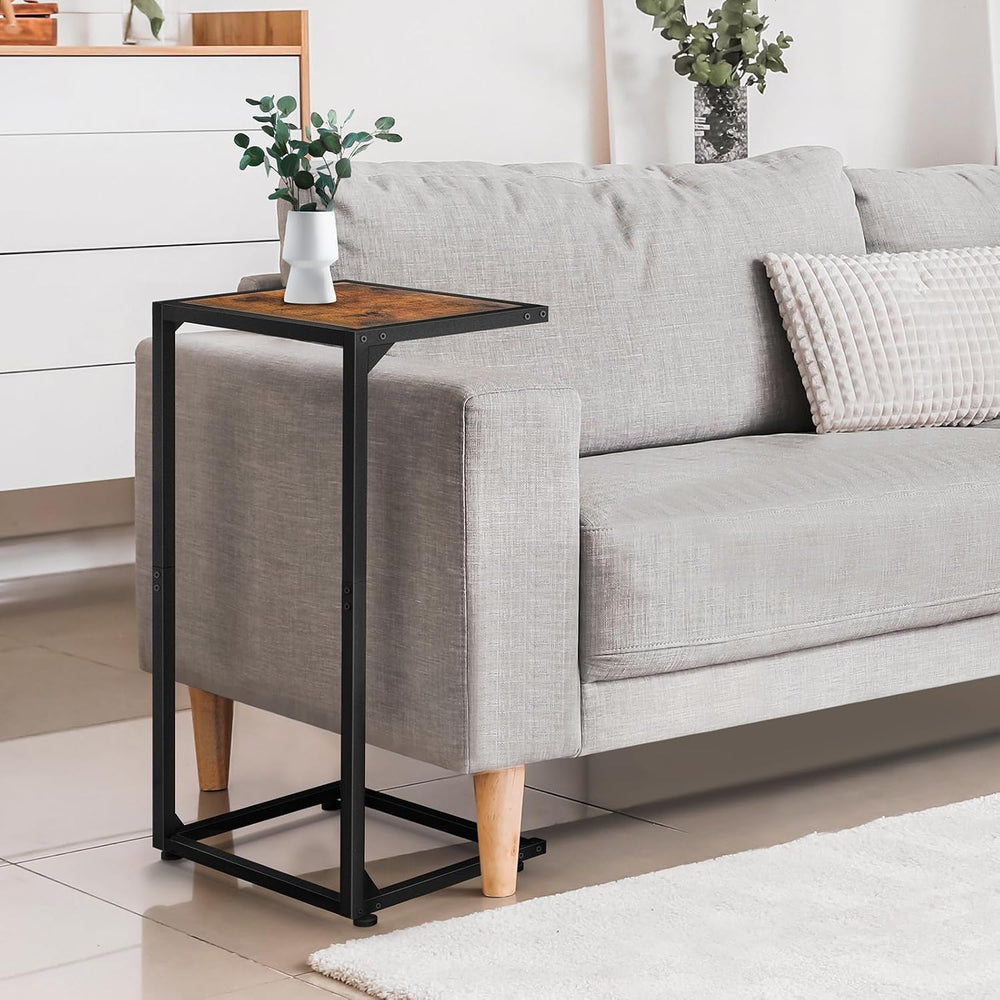 C Shaped End Table, Sofa Side Table for Couch and Bed, Snack Table with Wood ...