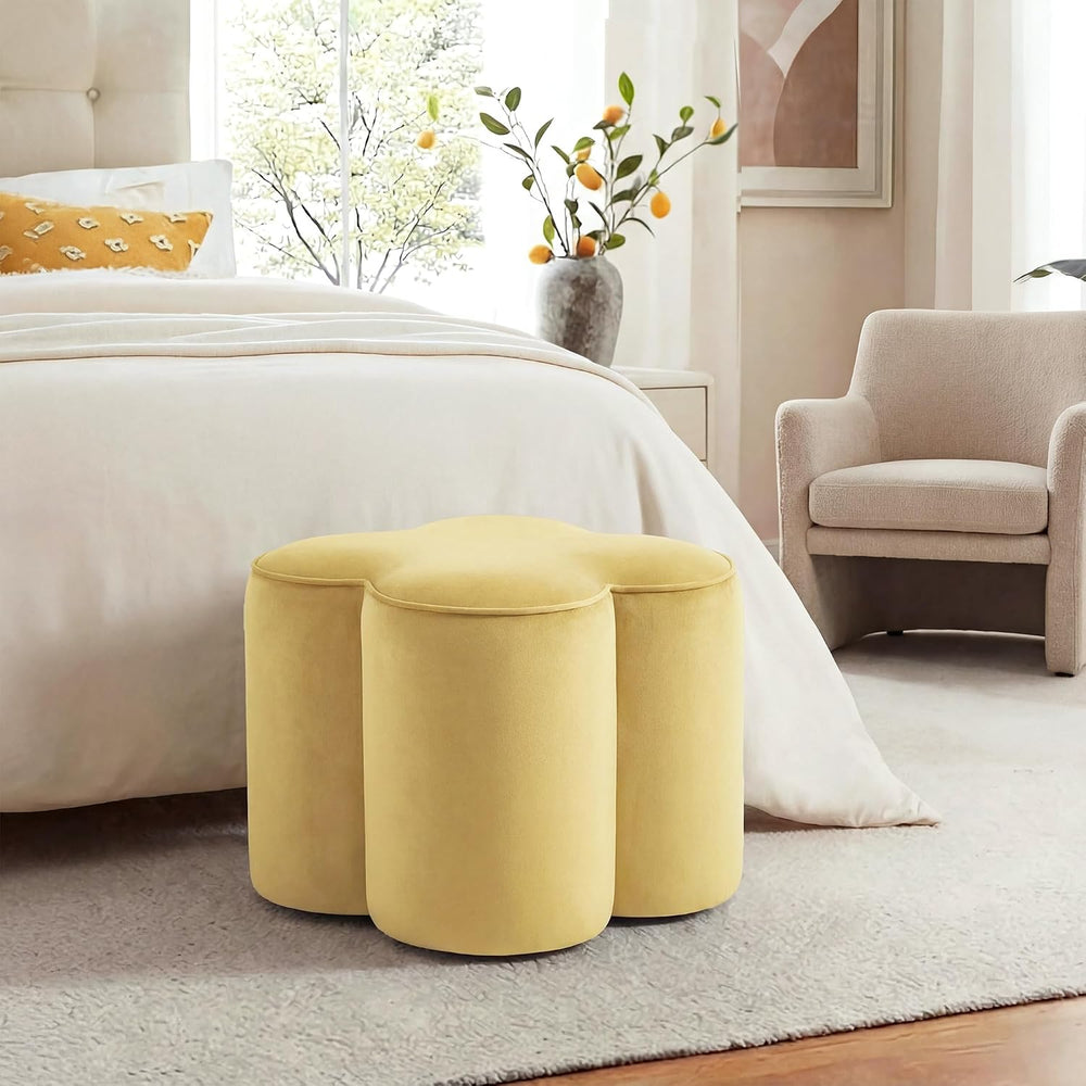 Yellow Velvet Ottoman, Small Vanity Stool, Modern Ottoman Stool, Footrest for...