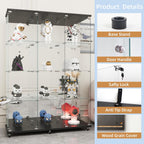 Beauty4U Glass Display Cabinet with Mirror Back Panel, 12 Shelves with 3 Columns, 2 Doors Curio Cabinets for Living Room, Bedroom, Office, Black Floor Standing Glass Bookshelf, Quick Installation