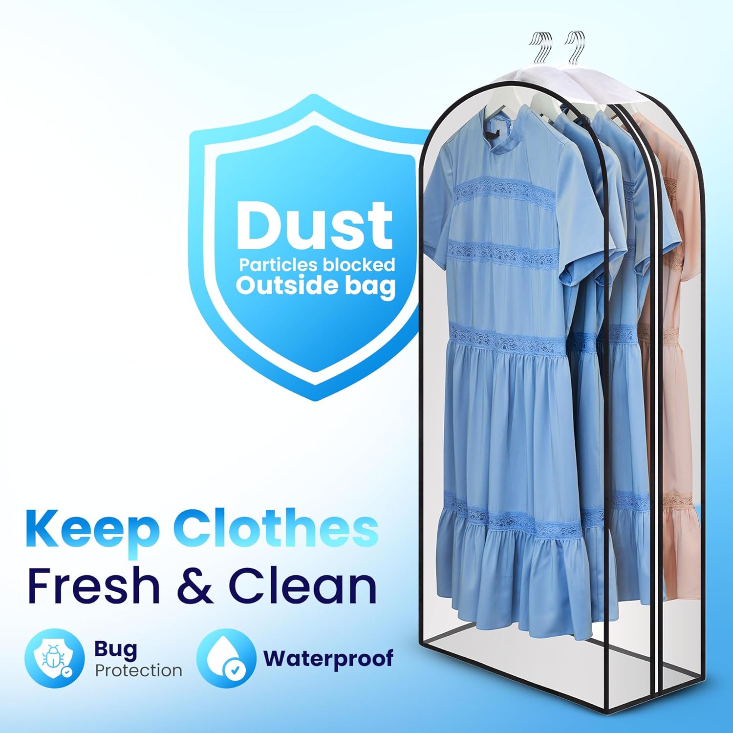 Handy Laundry Clear Garment Bags for Hanging Clothes, 50" Suit Bags with 10" Gusset, Heavy Duty Closet Storage Covers for Coats, Dresses, Shirts, Jackets, Dustproof & Breathable, 4 Pack