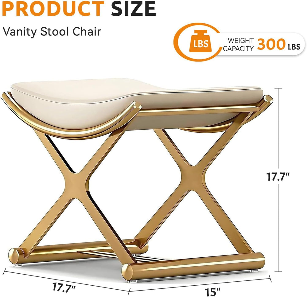 Lefedrasticity Gold Vanity Stool Chair Makeup Stool with Leather Cushioned Sm...