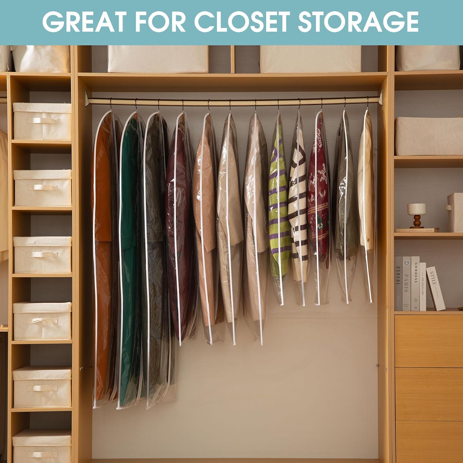 All Clear Garment Bags for Hanging Clothes, 40" Suit Bags for Closet Storage, Plastic Dustproof Suit Cover Bags, Clothes Protectors Bag with zipper for Coats, Jackets, Shirts（10 Packs）