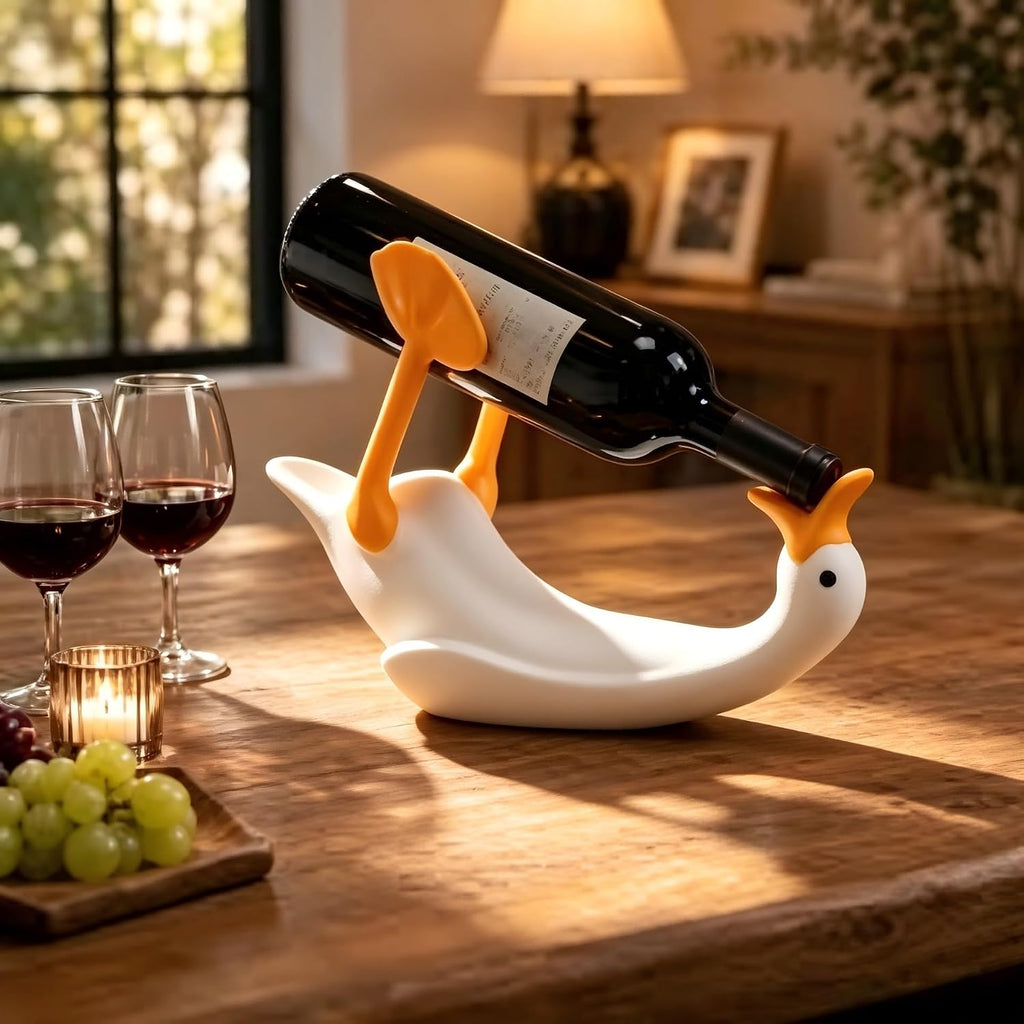 Goose Wine Bottle Holder Novelty Duck Figurine Decor | PLA Material, No Assembly Required, Single Bottle Storage, Smooth Seamless Texture, Tabletop Display