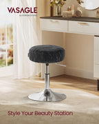 VASAGLE Adjustable Bar Stool, 360° Swivel, PU Leather, Thick Cushion, for Kitchen, Dining Room Bedroom, Modern, Ink Black