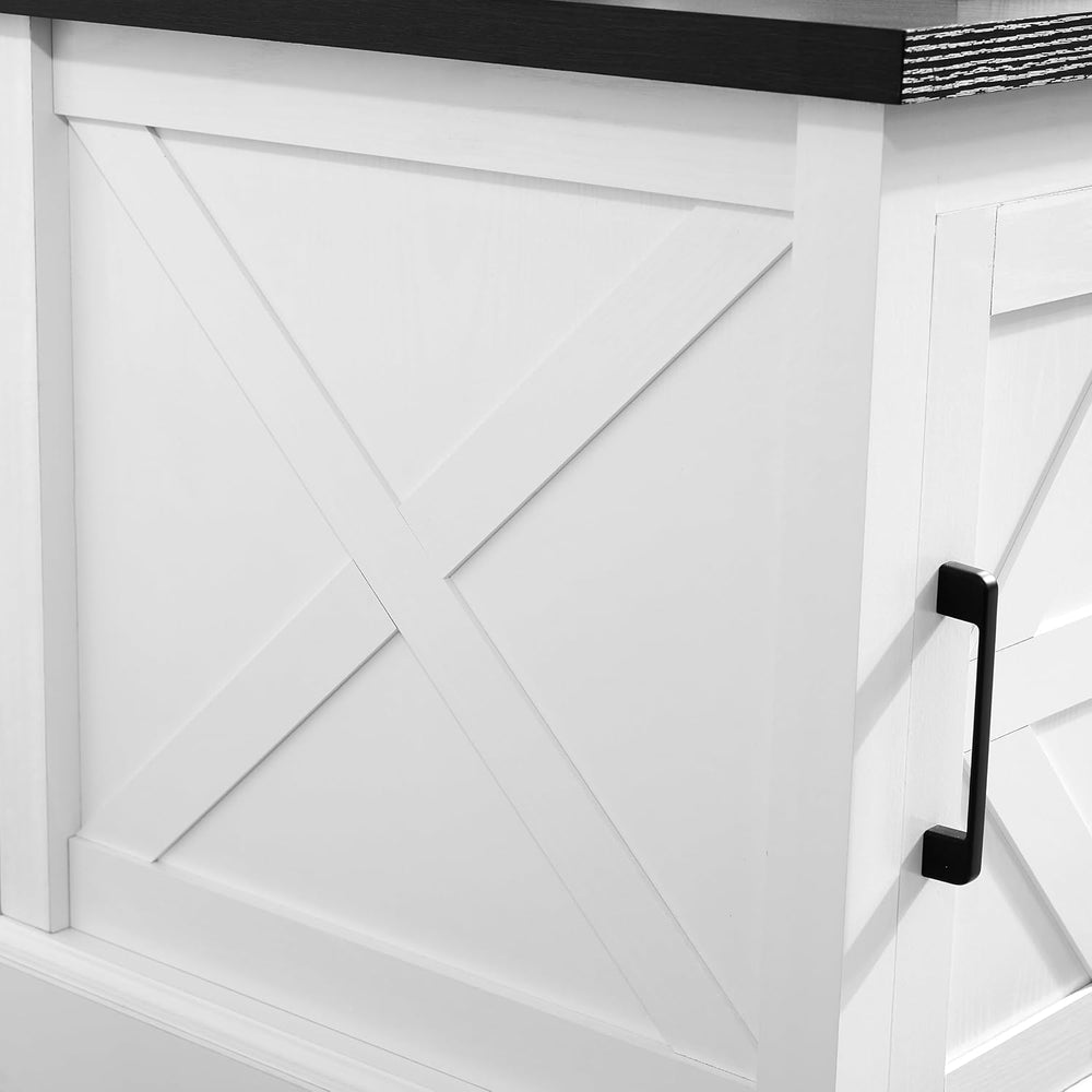 Havemies Farmhouse End Table with Barn Door, Adjustable Shelf Nightstand &amp...