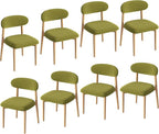 Wooden Dining Chair Set of 8, Modern Dining Chairs with with Curved Back, Fabric Upholstered Kitchen Dining Room Chairs with Adjustable Legs for Farmhouse Dining Living Room,Green