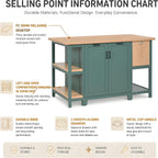 Christopher Knight Home Aaron 58" Kitchen Island with Storage, Modern Island Table for Kitchen, Storage Cabinet with Open Shelves, Wooden Kitchen Prep Table, Coffee Station Cabinet, Green+Natural