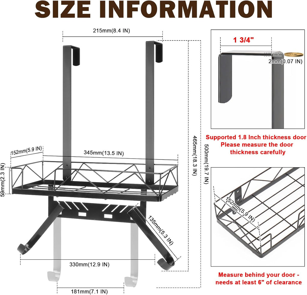Ironing Board Hanger, Metal Over The Door or Wall Mounted Ironing Board Caddy, Ironing Board Storage Shelf with Adjustable Hooks for Laundry Room, Living Room, Bathroom (Matte Black)