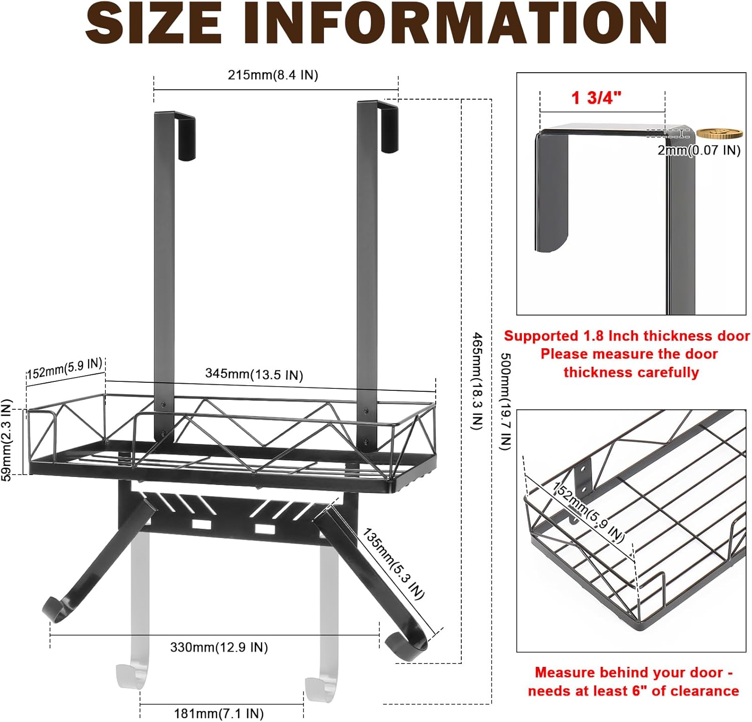 Ironing Board Hanger, Metal Over The Door or Wall Mounted Ironing Board Caddy, Ironing Board Storage Shelf with Adjustable Hooks for Laundry Room, Living Room, Bathroom (Matte Black)