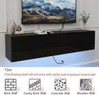 HOMMPA Floating TV Stand with LED Lights for TVs up to 65 Inch, Wall Mounted Entertainment Center with Storage, Modern High Glossy Media Console for Living Room, Bedroom, Black