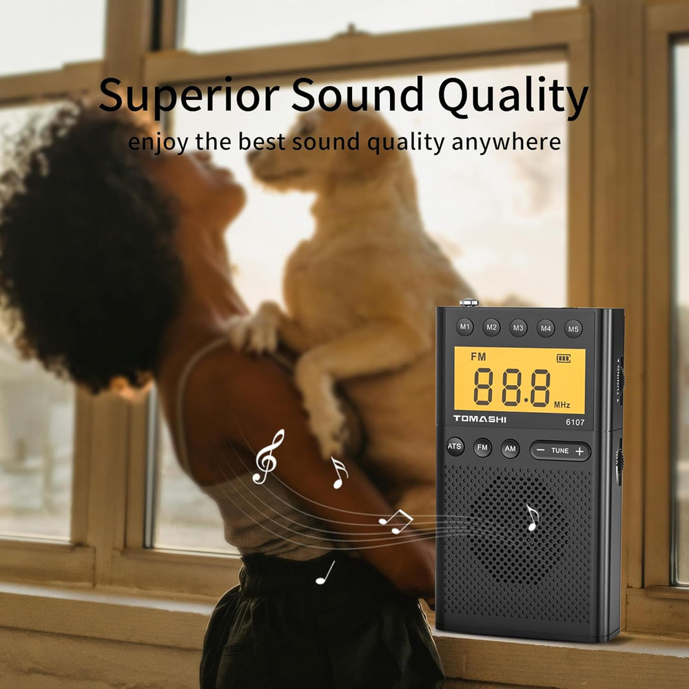 TOMASHI Portable AM FM Radio, Small Battery Operated Personal Radio