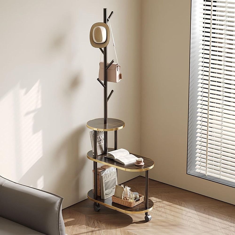 End Table with Coat Rack 3-Tier Couch Side Table with Storage for Small Space...