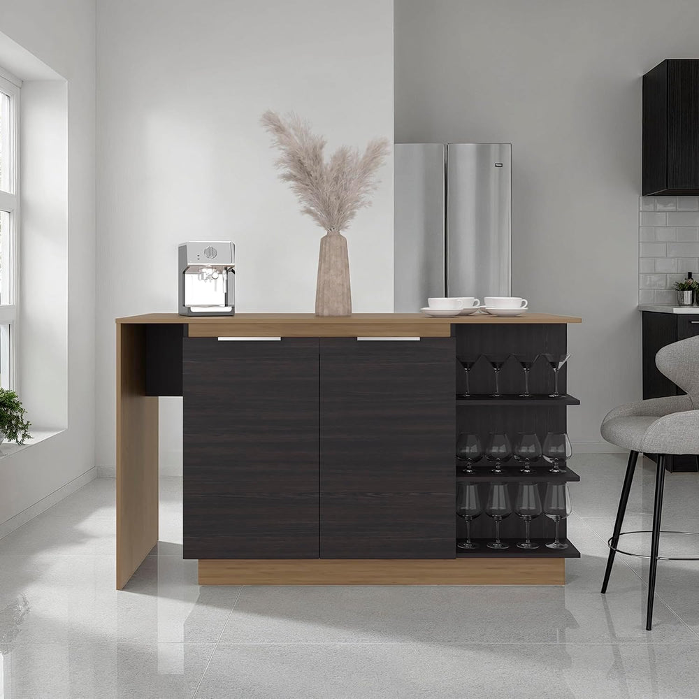 Kitchen Island with Storage Cabinet and Wine Glass Holder | Includes storage ...
