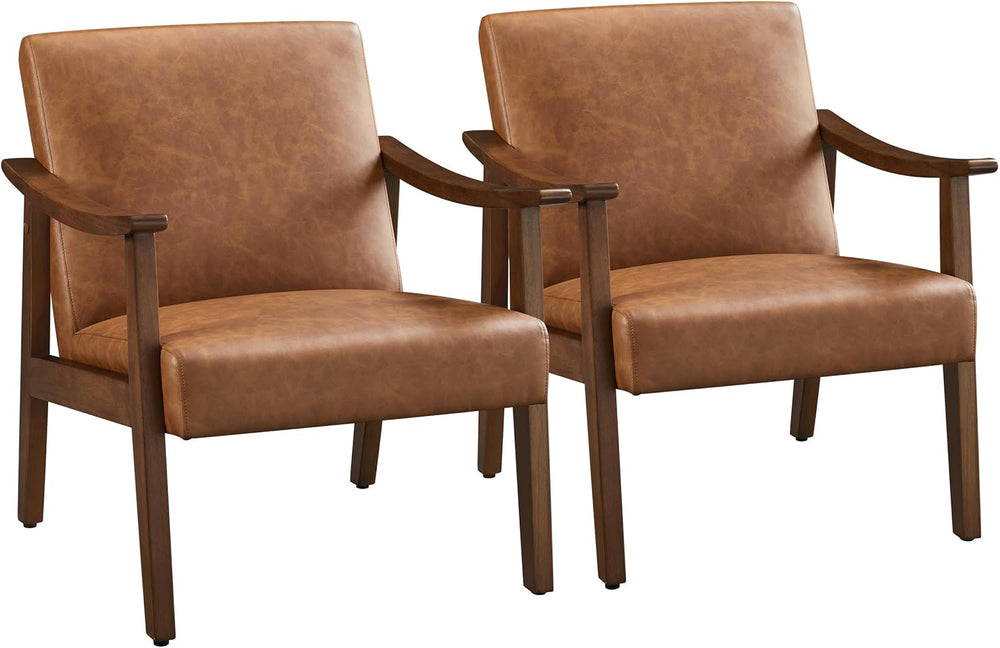 Yaheetech Accent Chairs Set of 2, Mid-Century Faux Leather Armchairs Brown | ...