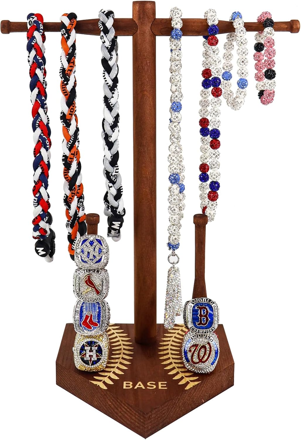 Wooden Baseball or Softball Drip Necklace Organizer Holder, Ring Holder | Championship Sports Ring Display Holder,Softball Ring Holder,Drip Necklace Ring Holder Baseball Display Gift (Walnut Red)