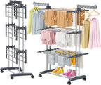 PurKeep 𝟔𝟓% 𝐎𝐅𝐅 Clothes Drying Rack with Wheels, 4 Tier Folding Drying Rack, Heavy Duty Laundry Drying Rack with Expandable Side Wings, Indoor Outdoor Clothes Air Drying Rack for Large Family