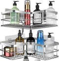Yazoni Corner Shower Caddy, Adhesive Shower Shelves No Drilling [2-Pack], Rustproof Stainless Steel Bathroom Shower Organizer with 8 Hooks