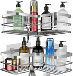 Yazoni Corner Shower Caddy, Adhesive Shower Shelves No Drilling [2-Pack], Rustproof Stainless Steel Bathroom Shower Organizer with 8 Hooks