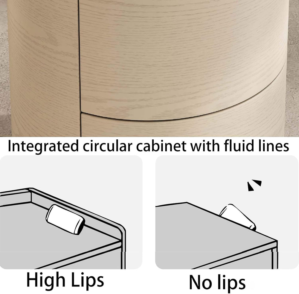 Wooden Nightstand Modern End Table,Round Side Tables with 2 Drawers Bedside C...