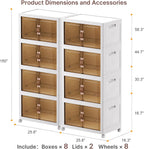 960Qt Stackable Storage Bins with Lids, 8 Pack Large Collapsible Bins with Wheels, Plastic Cabinet with Doors, Foldable Closet Organizers and Storage for Home, Dorm, Office, White