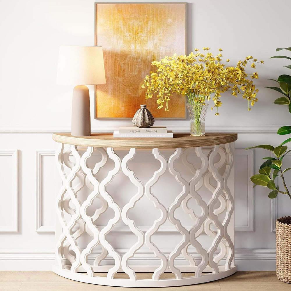 karlott Half Moon Entryway Table, Wood Farmhouse Console Table, Painted | Sol...
