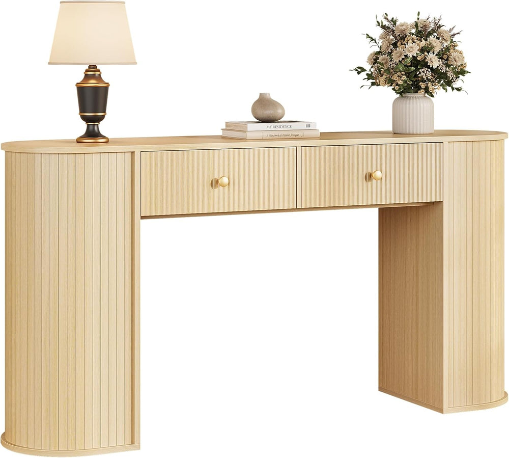 59" Fluted Console Table with 2 Drawers - Wood Entryway Table with Stora...